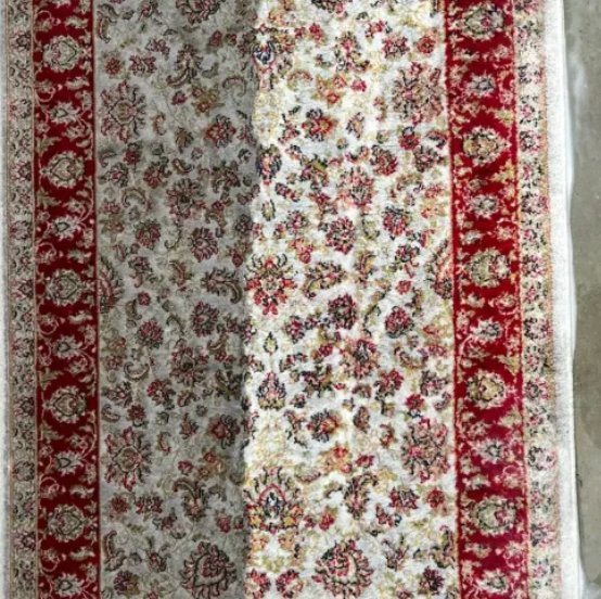 Bande nettoyée sur un tapis persan ivoire et rouge