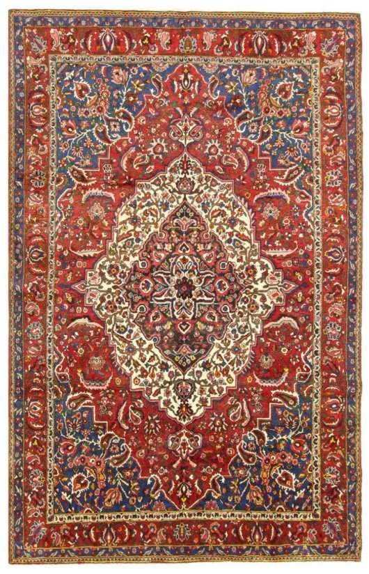 Tapis Bakhtiar rouge et bleu à médaillon
