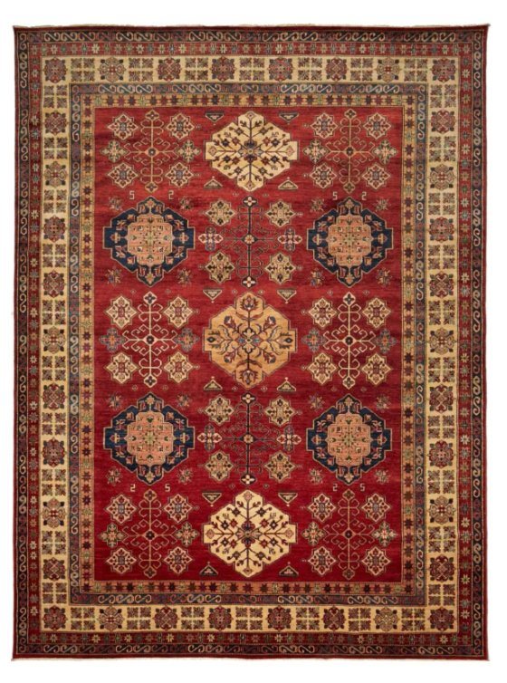 Tapis Kazak géométrique rouge et beige